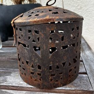 Vintage weathered metal elephant candle lantern